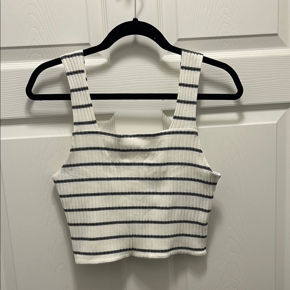 Striped White and Black Crop Top